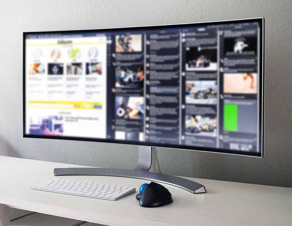 A wide desktop display with a 21:9 aspect ratio